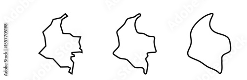 Colombia country black outline silhouettes in three different levels of smoothness. Simplified maps. Vector icons isolated on white background.