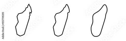 Madagascar country black outline silhouettes in three different levels of smoothness. Simplified maps. Vector icons isolated on white background.