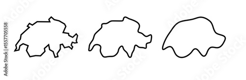 Switzerland country black outline silhouettes in three different levels of smoothness. Simplified maps. Vector icons isolated on white background.