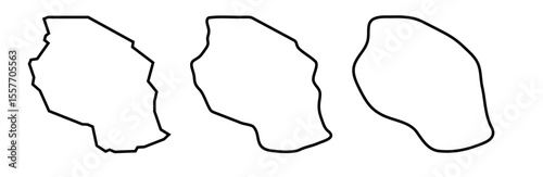 Tanzania country black outline silhouettes in three different levels of smoothness. Simplified maps. Vector icons isolated on white background.