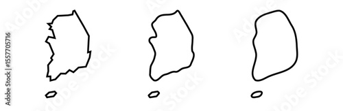 South Korea country black outline silhouettes in three different levels of smoothness. Simplified maps. Vector icons isolated on white background.