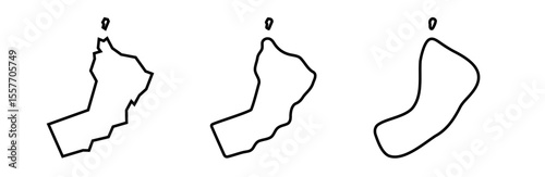 Oman country black outline silhouettes in three different levels of smoothness. Simplified maps. Vector icons isolated on white background.