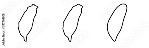 Taiwan country black outline silhouettes in three different levels of smoothness. Simplified maps. Vector icons isolated on white background.