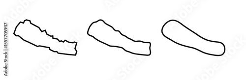 Nepal country black outline silhouettes in three different levels of smoothness. Simplified maps. Vector icons isolated on white background.