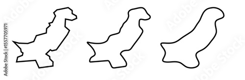 Pakistan country black outline silhouettes in three different levels of smoothness. Simplified maps. Vector icons isolated on white background.