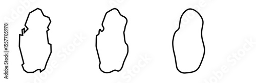 Qatar country black outline silhouettes in three different levels of smoothness. Simplified maps. Vector icons isolated on white background.