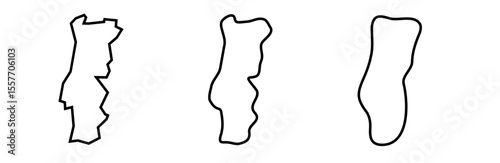 Portugal country black outline silhouettes in three different levels of smoothness. Simplified maps. Vector icons isolated on white background.