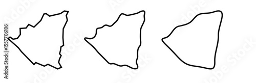 Nicaragua country black outline silhouettes in three different levels of smoothness. Simplified maps. Vector icons isolated on white background.