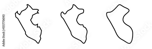 Peru country black outline silhouettes in three different levels of smoothness. Simplified maps. Vector icons isolated on white background.