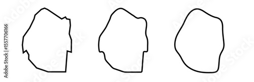 Eswatini country black outline silhouettes in three different levels of smoothness. Simplified maps. Vector icons isolated on white background.