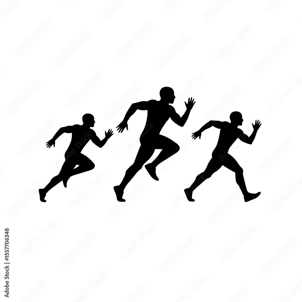 Three runners silhouettes sprint race competition. Runners compete in a fast race. Silhouettes of athletes running depict speed and power. This image is perfect for sports websites and magazines. Three runners silhouettes sprint race competition. Runners compete in a fast race. Silhouettes of athletes running depict speed and power. This image is perfect for sports websites and magazines.