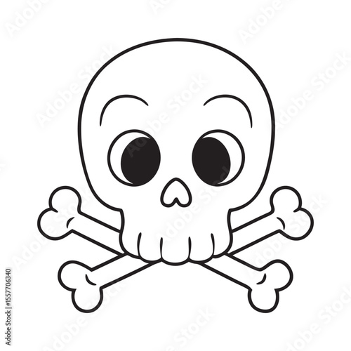 Cartoon skull and crossbones icon with big eyes and simple design.