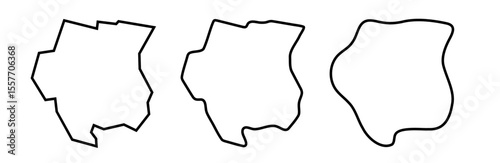 Suriname country black outline silhouettes in three different levels of smoothness. Simplified maps. Vector icons isolated on white background.