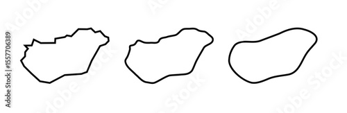 Hungary country black outline silhouettes in three different levels of smoothness. Simplified maps. Vector icons isolated on white background.