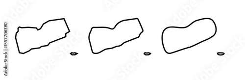 Yemen country black outline silhouettes in three different levels of smoothness. Simplified maps. Vector icons isolated on white background.