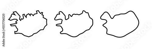 Iceland country black outline silhouettes in three different levels of smoothness. Simplified maps. Vector icons isolated on white background.