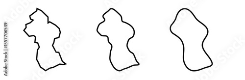 Guyana country black outline silhouettes in three different levels of smoothness. Simplified maps. Vector icons isolated on white background.