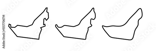 United Arab Emirates country black outline silhouettes in three different levels of smoothness. Simplified maps. Vector icons isolated on white background.