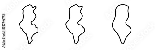 Tunisia country black outline silhouettes in three different levels of smoothness. Simplified maps. Vector icons isolated on white background.