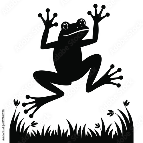  Frog silhouette jumping with shadow for dynamic nature and wildlife vector design