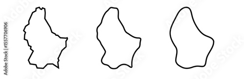 Luxembourg country black outline silhouettes in three different levels of smoothness. Simplified maps. Vector icons isolated on white background.
