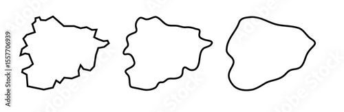 Andorra country black outline silhouettes in three different levels of smoothness. Simplified maps. Vector icons isolated on white background.