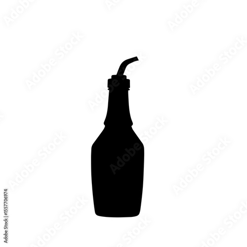 A sleek black pour bottle silhouette with a curved spout is presented, ready for various liquids. This essential pour bottle silhouette, ideal for condiments, sauces, or sweet dessert toppings,