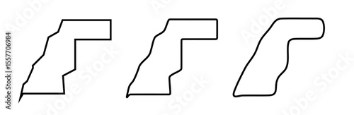 Western Sahara country black outline silhouettes in three different levels of smoothness. Simplified maps. Vector icons isolated on white background.