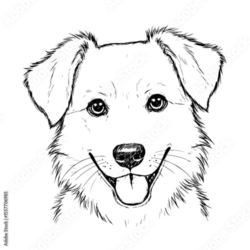 Artistic mixed breed dog illustration, suitable for National Mutt Day. Smiling puppy face sketch, conveying spirit of National Mutt Day awareness.