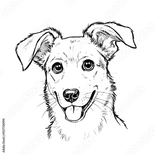 Happy mixed breed dog portrait illustration, celebrating National Mutt Day with expressive face. Canine character design captures joy of National Mutt Day, showcasing unique charm.