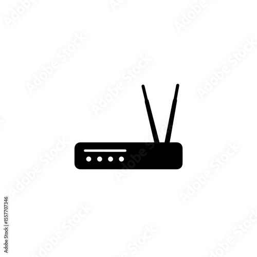 Router icon, key symbol for System Administrator Day, representing network connectivity. Minimalist black silhouette of wireless router, vital IT component,