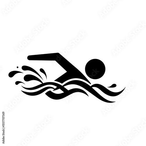 Water safety awareness campaign symbol. Swimming safety icon depicting person swimming in wavy water. Simple illustration for preventing drowning accidents.