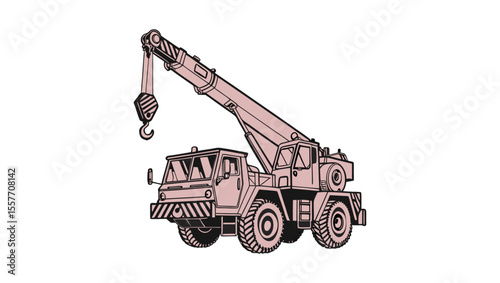 heavy duty construction truck,Vector Illustration of Mobile Crane Truck – Black and White Design
