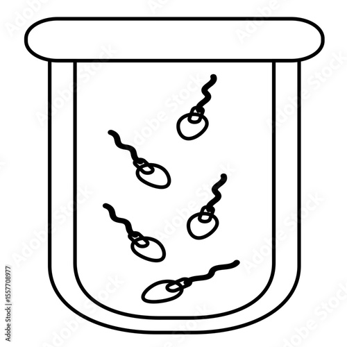 Test tube icon containing several sperm cells is performed to evaluate the quality and quantity of sperm to determine male fertility.
