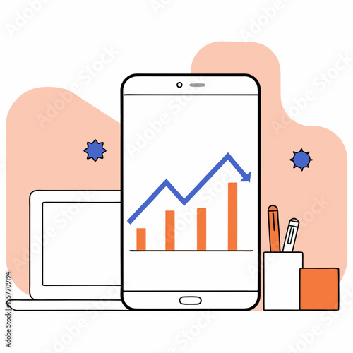 Mobile Analytics and Business Performance Chart on Smartphone