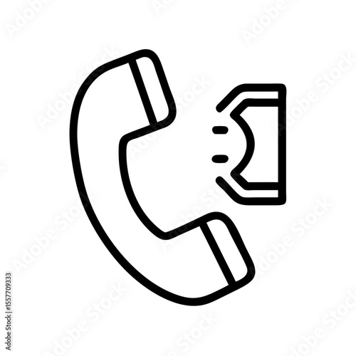 Vector illustration of a telephone receiver with a call forwarding symbol, minimalist design, black outline on white background