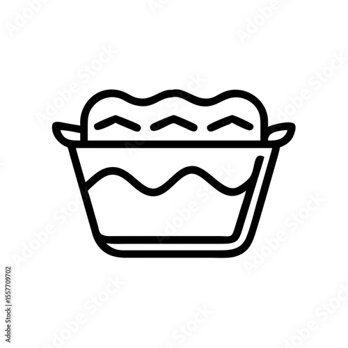 Vector illustration of a baking dish with a pie, simple line design, culinary kitchenware