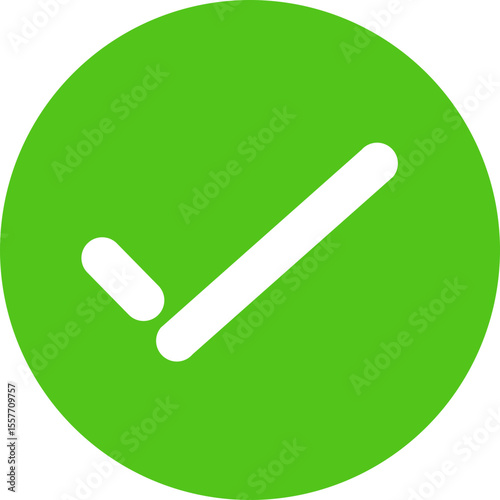 Green circle containing a white check mark indicating completion or approval icon illustration