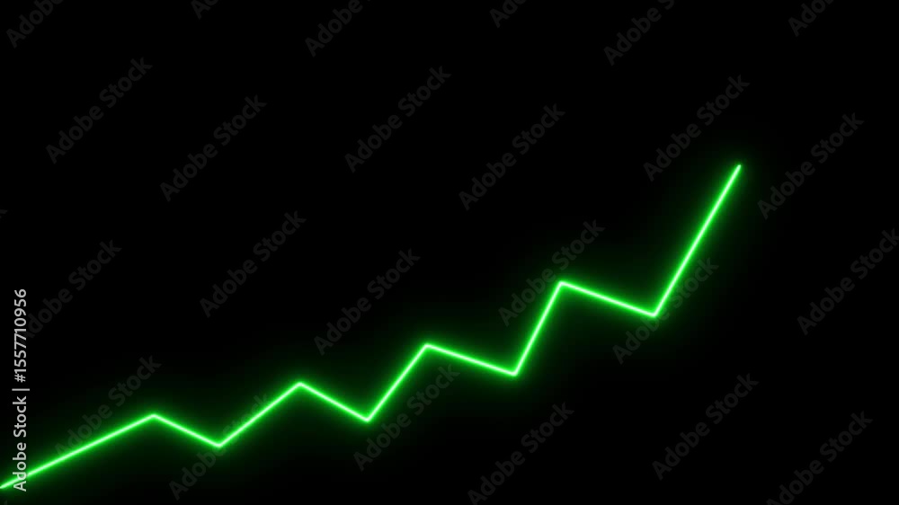 Market Recovery Concept. Successful growth trend blue line graph going Up.Abstract neon line arrow down business graph