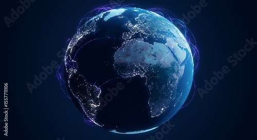 Wallpaper Mural Global Network: Earth with Glowing Cities and Purple Connections Torontodigital.ca