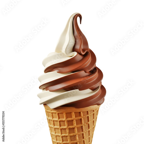 Swirled Chocolate and Vanilla Soft Serve Ice Cream Cone