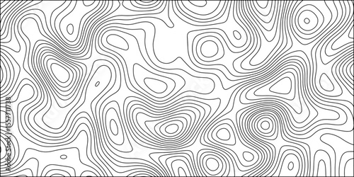 Abstract black and white contour line pattern that resembles a topographic map. Irregular, organic curves and loops with  terrain or elevation. Minimalist and monochrome, clean, scientific aesthetic