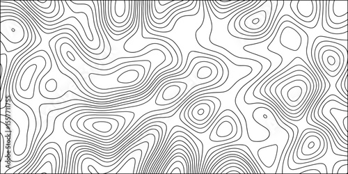 Abstract black and white contour line pattern that resembles a topographic map. Irregular, organic curves and loops with  terrain or elevation. Minimalist and monochrome, clean, scientific aesthetic