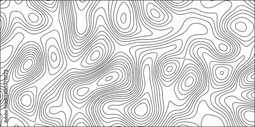 Abstract black and white contour line pattern that resembles a topographic map. Irregular, organic curves and loops with  terrain or elevation. Minimalist and monochrome, clean, scientific aesthetic