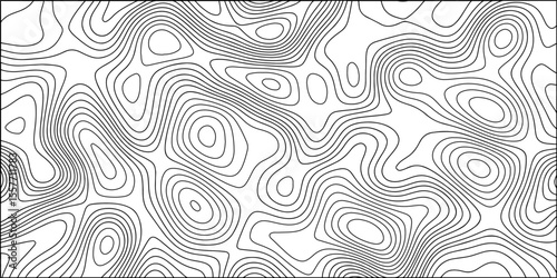 Abstract black and white contour line pattern that resembles a topographic map. Irregular, organic curves and loops with  terrain or elevation. Minimalist and monochrome, clean, scientific aesthetic