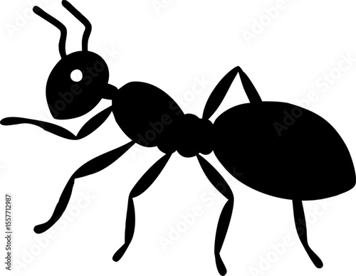 Here's a concise description ,Isolated on white, a black worker ant is captured in a macro close-up, revealing its antenna and legs