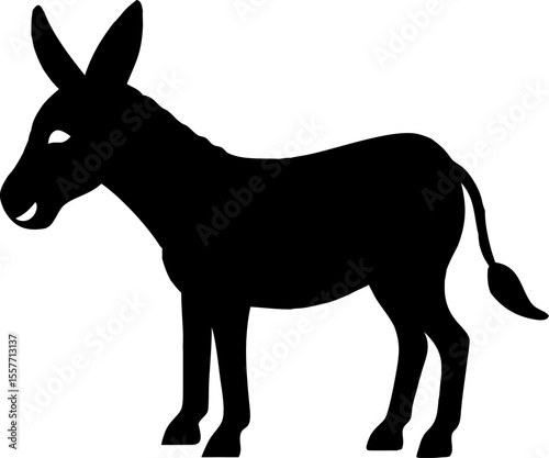 A brown farm animal, a donkey vector illustration isolated on a white background, features a cartoon silhouette suitable for wildlife art