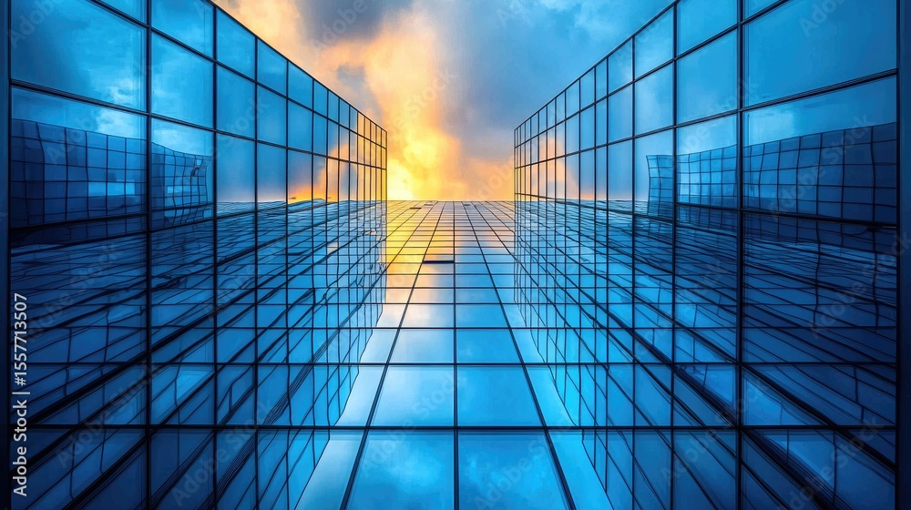 Glass facade of a modern skyscraper viewed from below. Glass facade of a modern skyscraper viewed from below.