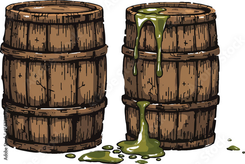 old wooden barrels