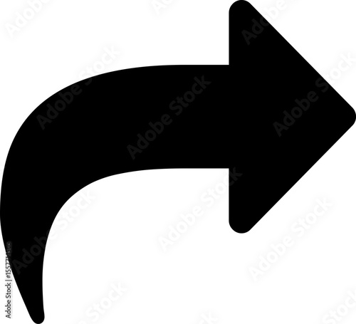 Black curved arrow pointing rightward with a sharp head and a smooth rounded tail design element image